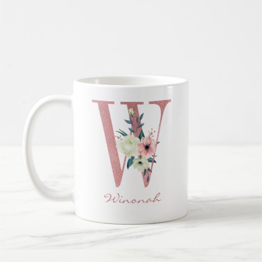 Mug Lettre Florale Rose Initiale W (Gauche)