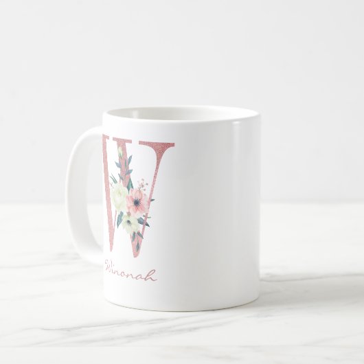 Mug LETTRE Florale rose O INITIAL (Devant gauche)