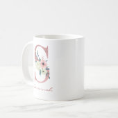 Mug LETTRE Florale S INITIALE - Bouquet rose et ivoire (Devant gauche)