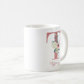 Mug LETTRE Florale T INITIALE - Bouquet rose et ivoire (Devant droit)