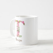 Mug Lettre florale T monogramme personnalisé (Devant gauche)