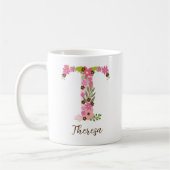Mug Lettre florale T monogramme personnalisé (Gauche)