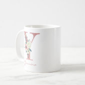 Mug LETTRE Florale Y INITIALE - Bouquet rose et ivoire (Devant gauche)