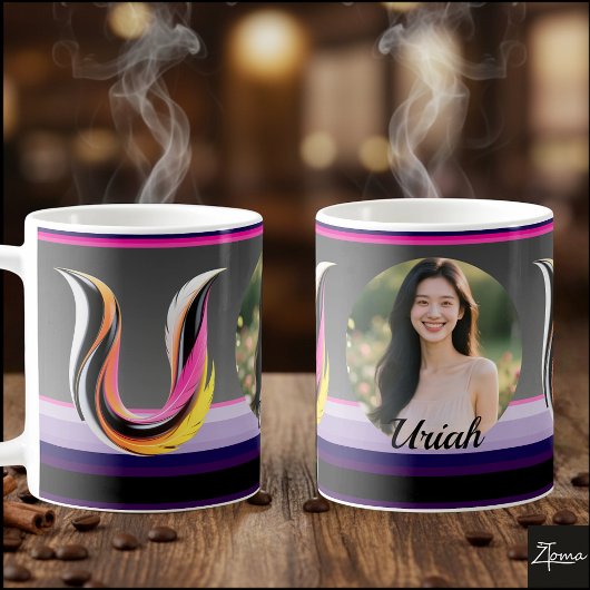 Mug Lettre fluide abstraite U Neon Feather