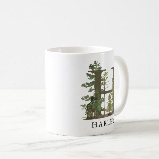 Mug Lettre forestière rustique H Monogramme Nom (Devant droit)