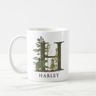 Mug Lettre forestière rustique H Monogramme Nom 