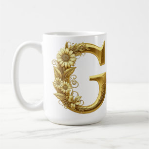 Mug Lettre G dorée luxueuse avec motif de marguerites 