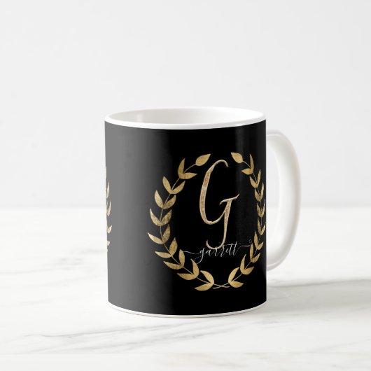 Mug Lettre G Monogramme Noir n Or Nom du script (Devant droit)