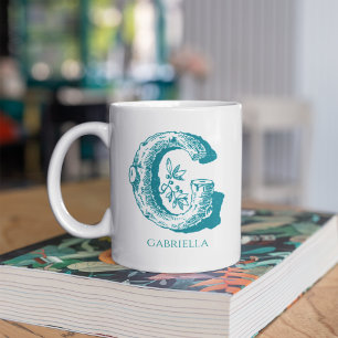 Mug Lettre G Monogramme Turquoise Nom moderne