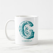 Mug Lettre G Monogramme Turquoise Nom moderne (Gauche)