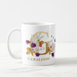 Mug Lettre G - Nom floral or sœur collègue amie