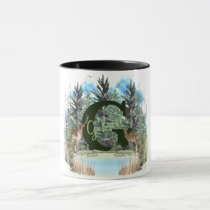 Mug Lettre G personnalisée monogramme cerf aquarelle