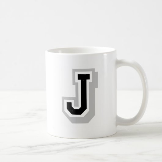 Mug lettre grise noire J (Droite)