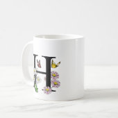 Mug LETTRE H Aquarelle Botanique Papillon monogramme (Devant gauche)