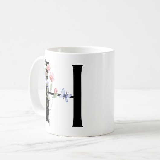 Mug Lettre H avec des fleurs (Devant gauche)