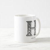Mug Lettre H Gris Monogramme Nom moderne (Devant droit)
