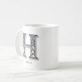 Mug Lettre H Gris Monogramme Nom moderne (Devant gauche)