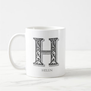 Mug Lettre H Gris Monogramme Nom moderne