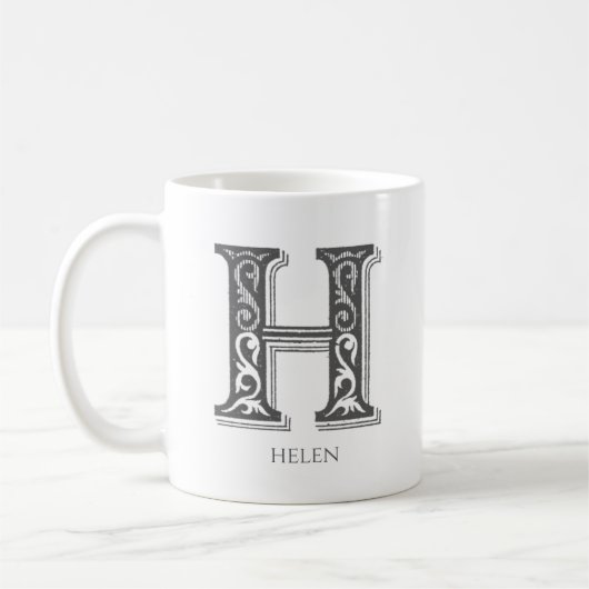 Mug Lettre H Gris Monogramme Nom moderne (Gauche)