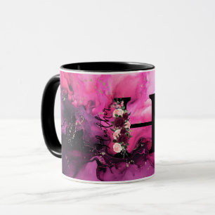 Mug Lettre H Monogramme en Marbre Rose et Violet