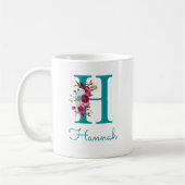 Mug Lettre H Turquoise rose floral (Gauche)