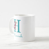 Mug Lettre H Turquoise rose floral (Devant gauche)