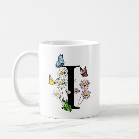 Mug Lettre I Botanique Aquarelle Papillon Monogramme (Gauche)