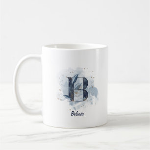 Mug Lettre initiale B personnalisée aquarelle bleue