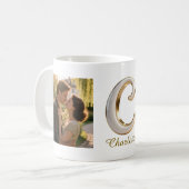 Mug Lettre initiale Cursive Luxe Or Blanc C + 2 PHOTO (Devant gauche)