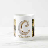 Mug Lettre initiale Cursive Luxe Or Blanc C + 2 PHOTO (Centre)