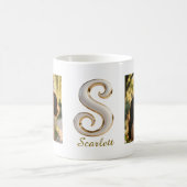 Mug Lettre initiale cursive luxe or blanc S + 2 PHOTO (Centre)