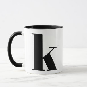 Mug Lettre initiale de Monogramme moderne k noir et bl