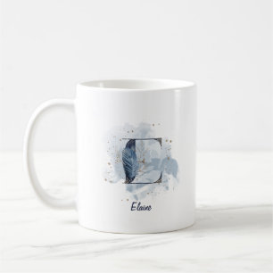 Mug Lettre initiale E personnalisée aquarelle bleue