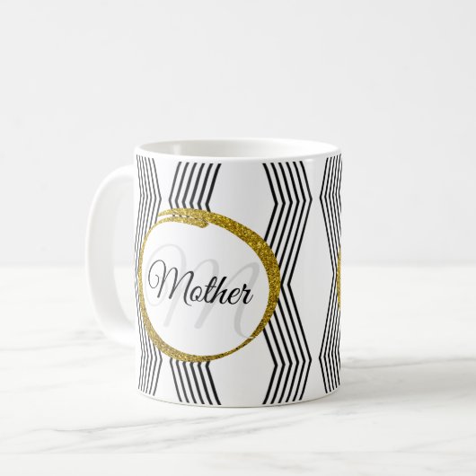 Mug Lettre initiale élégante Monogramme noir et blanc (Devant gauche)