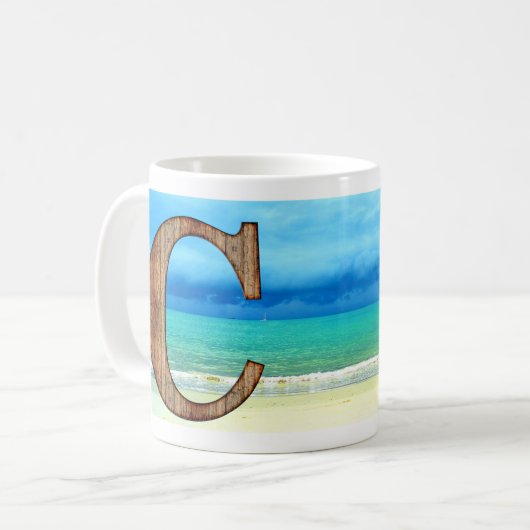Mug Lettre initiale en bois C Beach Ocean Scene (Devant gauche)