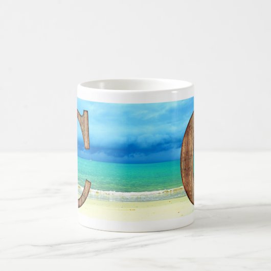 Mug Lettre initiale en bois C Beach Ocean Scene (Centre)