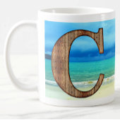 Mug Lettre initiale en bois C Beach Ocean Scene