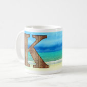 Mug Lettre initiale en bois K Beach Ocean Scene (Devant gauche)