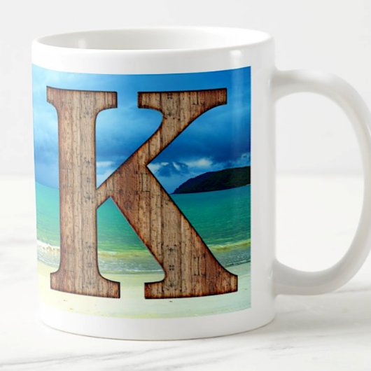 Mug Lettre initiale en bois K Beach Ocean Scene