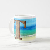 Mug Lettre initiale en bois T Beach Ocean Scene (Devant gauche)
