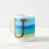 Mug Lettre initiale en bois U Beach Ocean Scene (Devant gauche)