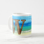 Mug Lettre initiale en bois W Beach Ocean Scene (Devant gauche)