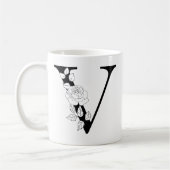 Mug lettre initiale florale botanique V Monogramme V (Gauche)