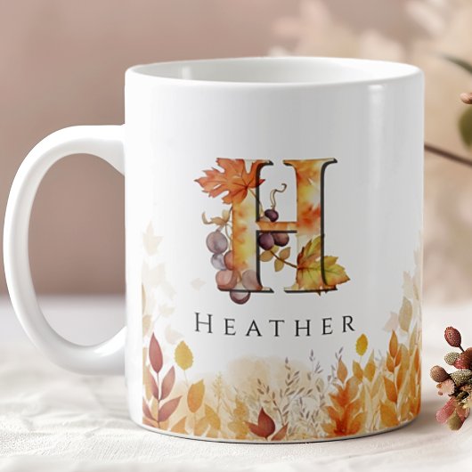 Mug Lettre initiale H Feuilles automnales Monogrammes