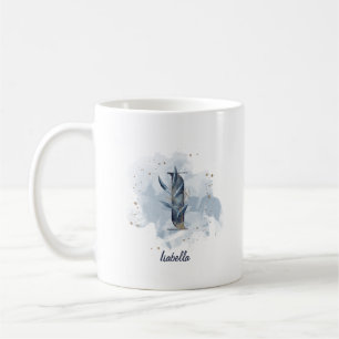 Mug Lettre initiale I personnalisée aquarelle bleue