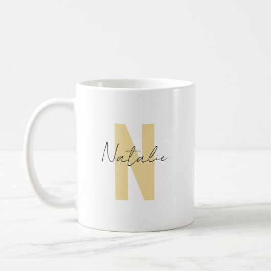 Mug LETTRE INITIALE Jaune Élégante Nom simple Monogram (Gauche)