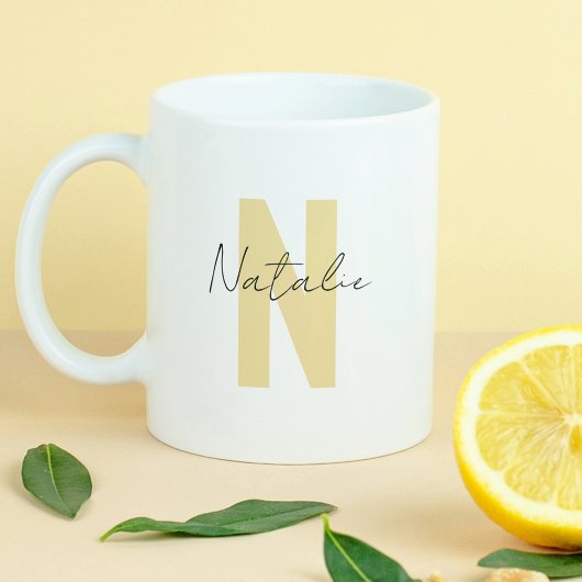 Mug LETTRE INITIALE Jaune Élégante Nom simple Monogram