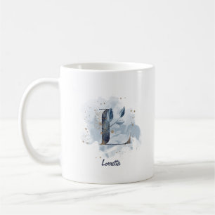 Mug Lettre initiale L personnalisée aquarelle bleue