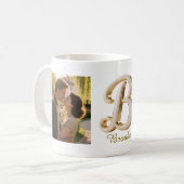 Mug Lettre initiale luxe cursive or blanc B + 2 PHOTO (Devant gauche)