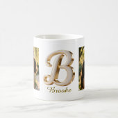 Mug Lettre initiale luxe cursive or blanc B + 2 PHOTO (Centre)